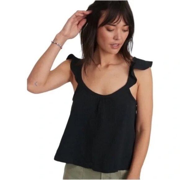 NWT Marine Layer Sz XL Black Jude Flutter Sleeve Tank Top Cotton Lightweight - Picture 1 of 8